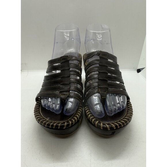 Vtg American Eagle Brown Strappy Faux Leather Mules Thongs Sandals Size 6.5 Y2K - Picture 2 of 7